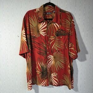 Puritan Hawaiian Shirt Men XL Button Down Palm Frond Red Rayon Resortwear